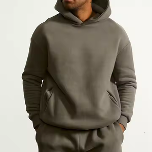 Sweat-shirts à capuche lourds sans cordon, style streetwear, avec poches latérales, luxe, 100% coton, molleton lourd, surdimensionné, pour homme - Product Image 1