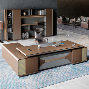 Modern Luxury Executive Office <b>Desk</b> Brown Modular <b>Wooden</b> L Shaped Boss Workstation Table Large MDF Furniture Commercial Office - Product Image 2