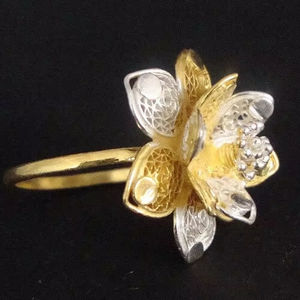 Modern Dual Tone Silver Filigree Handmade Fashion Ring Classic Accessory with <b>Lotus</b> Design High Grade Lining New - Product Image 1