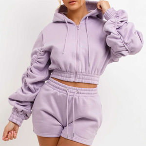 New Arrivals Custom Logo Hoodie <b>Short</b> <b>Set</b> <b>Women</b> Top Quality New Design Breathable Plain Hoodie and <b>Shorts</b> <b>Sets</b> - Product Image 4