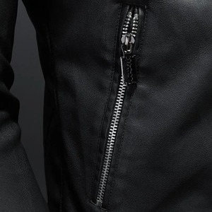 Veste en cuir de serpent décontractée manteau hommes automne hiver veste en cuir PU noir couleur unie moto manteau en cuir PU pour - Product Image 6