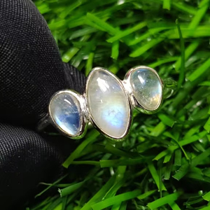 1.52 Carat Natural Rainbow <b>Moonstone</b> 925 Sterling Silver <b>Ring</b> with Rhodium Plating and Bezel Setting Fine <b>Ring</b> for Parties - Product Image 4