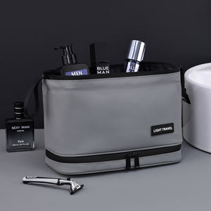 Neceser de dos pisos personalizado, neceser de viaje impermeable, neceser organizador portátil negro y gris para hombre - Product Image 4