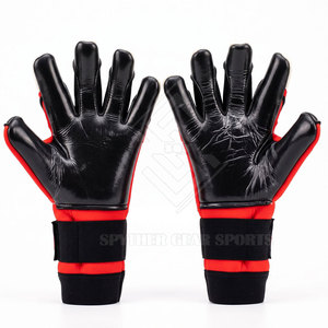 <b>Full</b> Finger Soccer Goalkeeper Gloves Leather Lightweight Flexible Design Non <b>Slip</b> Palm Adjustable Wrist Hook & Loop Closure - Product Image 3