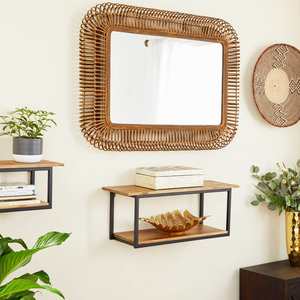 Modern Boho Chic Handcrafted Rattan Rectangular <b>Decorative</b> <b>Wall</b> <b>Mirror</b> for Living Room and Bedroom - Product Image 2