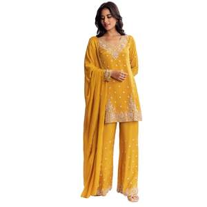 Chinon Kurta Palazzo Costume Avec Cutdana Paillettes Et Fil Travail En Gros Femmes Ethnique OEM Vêtements Usine Fournisseur En Vrac De Mode - Product Image 2