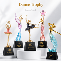 Trophée de ballet personnalisé, trophée de danseuse ballerine, trophée en métal plaqué or et résine avec base en cristal noir