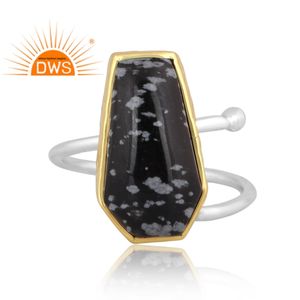 Latest Trending 2026 Fine Sterling Silver Natural Snowflake <b>Obsidian</b> Gemstone Stackable Ring Custom <b>Jewelry</b> Manufacturer - Product Image 3