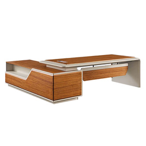 Modern Luxury L Shaped Executive Office <b>Desk</b> Modular Wooden Panel <b>Workstation</b> Table Extendable Furniture Set for Corporate use - Product Image 4