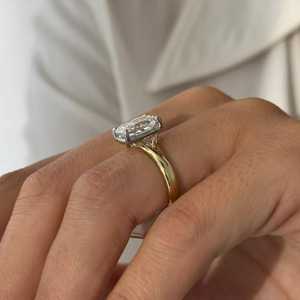 3 Carat Elongated <b>Cushion</b> Lab Grown Diamond Split Shank Solitaire <b>Ring</b>, IGI Certified - Product Image 4