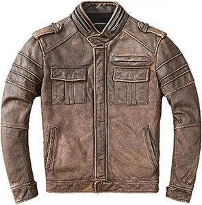 Chaquetas de cuero de piel de oveja auténtica Vintage de alta calidad para hombre, chaqueta de cuero genuino negro para hombre, chaqueta de motociclista para hombre - Product Image 5