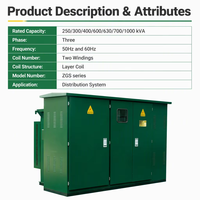 Transformateur triphasé 50 kVA 14 kV 240 V monté sur socle, alimentation en boucle frontale fixe, unité d'alimentation extérieure stable homologuée