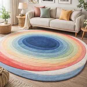 Tapis rond abstrait en laine tissé à la main à bas prix, tapis texturé de luxe pour salon et chambre à coucher - Product Image 1