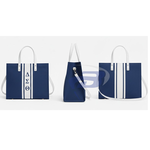 Sac fourre-tout en jute résistant à l'eau Delta Sigma Theta Sorority avec fermeture éclair, élégant sac à main à lettres grecques pour les membres de la sororité, personnalisable - Product Image 3