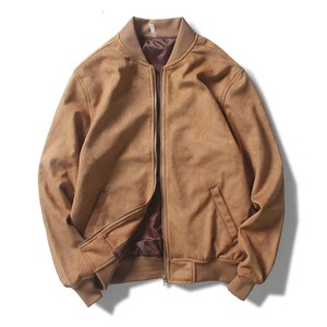 Veste de baseball en cuir suédé pour hommes, vêtements d'extérieur de couleur unie en toile, col rabattu vintage, imperméable et respirant - Product Image 1