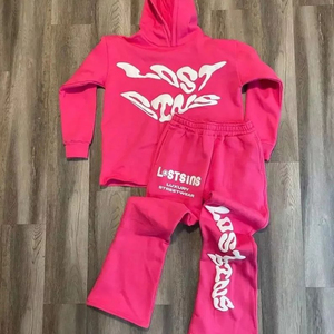 Conjunto de chándal acampanado con logotipo personalizado para hombre, conjunto de pantalones de chándal acampanados y Sudadera con capucha, chándales Unisex, sudaderas con capucha y estampado abullonado, conjunto de pantalones de chándal acampanados - Product Image 5