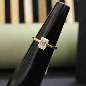 Elegant <b>Emerald</b> Cut Yellow Gold Plated Moissanite <b>Ring</b> IGI Certified Prong Set 925 Sterling <b>Silver</b> Trendy Women's Unisex - Product Image 1
