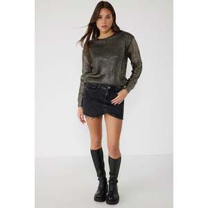 Cárdigan de Punto con Detalles Metálicos para Mujer, Transpirable, Corte Holgado, Suéter de Invierno, Cuello de Lazo Moderno, Estilo Casual - Product Image 1