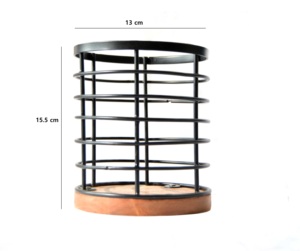 Porte-couverts Porte-ustensiles de cuisine en fer noir avec base en bois d'acacia Support de rangement rond pour couverts pour décor de table à manger - Product Image 2