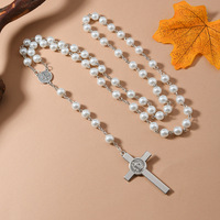 Superbe collier chapelet de perles de verre de 8mm avec pendentif croix Bijoux élégants inspirés de la foi pour la connexion spirituelle