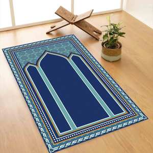 Alfombra de Oración Islámica Azul: Elegante Decoración para Mezquita, Alfombra Estampada, con Pelo Suave - Product Image 1