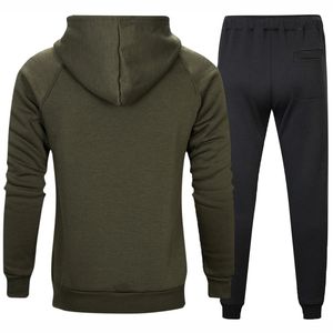Ensemble de survêtements d'hiver deux pièces pour hommes de marque personnalisée couleur unie 100% coton coupe-vent grande taille survêtement à capuche avec col - Product Image 4
