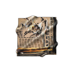 Beige Silk Crepe Satin Patterned <b>Square</b> <b>Scarf</b> - Product Image 1