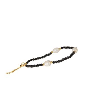 <b>Freshwater</b> Cultured <b>Pearl</b> <b>Bracelet</b> with Black Spinel Gold Tone Sterling Silver Jewelry - Product Image 1