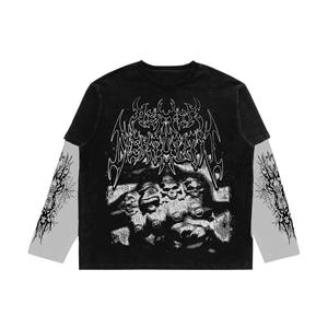 เสื้อยืดแขนยาวพิมพ์ลายกราฟิกแบบสตรีทโอเวอร์ไซส์ Y2K เสื้อยืดแขนยาวสองชั้นแบบกำหนดเอง - Product Image 6