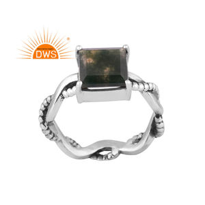 Newly Design Oxidized Sterling Silver Natural <b>Green</b> Moss Agate Gemstone Twisted Ring Jewelry For Women Gift For Her - Product Image 1