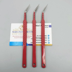 Isolation professionnelle en acier inoxydable longue pointe coeur coupe couleur rouge Extensions de cils pince à épiler 10mm longueur pointe lisse meilleur - Product Image 4