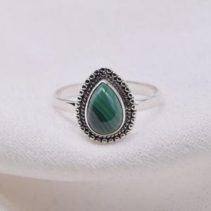 Bague en malachite, pierre précieuse en forme de larme, argent sterling 925, bijoux faits à la main, bague en pierre naturelle, cadeau pour femme - Product Image 3