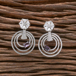 Artificial Cubic Zirconia Classic <b>Earring</b> With <b>Rhodium</b> Plating in American Diamond Jewelry - Product Image 4
