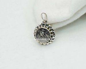 925 argent Sterling massif mois d'avril pierre de naissance rutile noir avec lunette réglage fleur Style pendentif à breloque - Product Image 4
