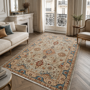 Alfombra lavable tradicional de color blanco roto con medallón elegante de Netline Home - Product Image 5