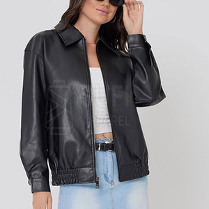 Veste d'hiver en cuir véritable pour femmes grandes tailles, logo frontal uni, coupe-vent, écologique, utilisation en extérieur, col rabattu - Product Image 6