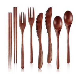 Juego de cubiertos de madera de tendencia de 5 con palillos, cuchara, tenedor y cuchillo para cocina y restaurante a un precio económico - Product Image 1
