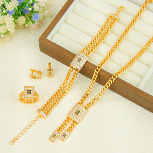 Parure de bijoux en zirconium de style italien, plaqué or 21 carats, style hip-hop de Dubaï, ensembles de colliers Monaco pour femmes, pour événements et soirées - Product Image 1