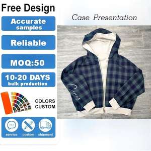 Fabricants de vêtements sur mesure, sweat-shirt à capuche zippé <span class=keywords><strong>en</strong></span> tissu molletonné 100% coton, patchwork à carreaux, blocs de couleur, pour hommes - Product Image 5