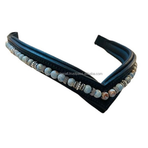 Export Quality Hand Sewn <b>Beaded</b> brow band V Shaped Soft Padded Decorative Custom Design <b>Beaded</b> Chain Leather Horse brow band - Product Image 3