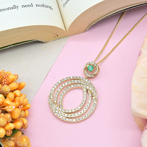 Hecho a mano 1.51CTW corte redondo diamante colgante 14K sólido amarillo Esmeralda piedra preciosa declaración collar nupcial boda joyería - Product Image 1