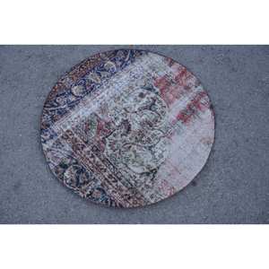 Alfombra turca vintage de 3,6x3,6 pies, tejido plano rojo y azul, diseño de retazos de área grande para decoración para sala de estar, Material de lana de látex - Product Image 2