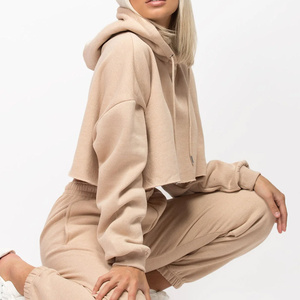 เสื้อฮู้ดดี้ลำลองผู้หญิง แขนยาว ทรงโอเวอร์ไซส์ ผ้าถักวิสโคส ด้านหน้าแบบกำหนดเอง เสื้อครอปสปอร์ต สำหรับฤดูใบไม้ร่วง/ฤดูหนาว ระบายอากาศได้ดี กันน้ำ - Product Image 3