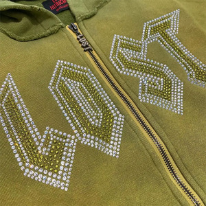 Sudaderas con capucha de diamantes de imitación para hombre más vendidas con Sun Faded Zip Hoodie 100% Cotton Boxy Fit Cropped Rhinestone Hoodie para hombres - Product Image 3