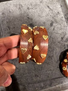 Intricate Heart Shaped Brass <b>Charms</b> Women's Sheesham Wood Fashion <b>Bangles</b> Protective Special Coating for Enhanced Durability - Product Image 4