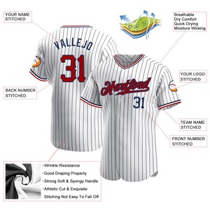 Custom White Navy Pinstripe Red-Camiseta de béisbol auténtica Azul Marino - Product Image 3