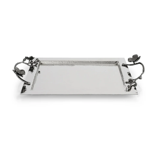 Bandeja DE SERVICIO DE Metal de Orquídea Negra mediana Bandeja plateada elegante con asas florales negras para decoración y entretenimiento del hogar de lujo - Product Image 1