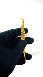 Pinces à épiler pour extensions de cils en plasma doré, pointe en fibre, acier inoxydable japonais, marque privée - Product Image 4