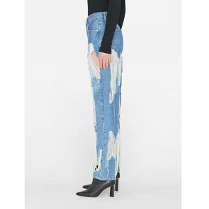 <b>Women's</b> New Summer Luxury Style Baggy Straight Casual Jeans Full Length Ripped Denim Pant Elastic <b>Ankle</b> Length Solid Color Pants - Product Image 6