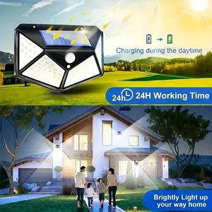 Paquete de 4 Lámparas Solares de Pared con 100 LED, Súper Ahorro de Energía, Sensor de Movimiento, Iluminación de 270°, 6W de Potencia, Material de PC para Seguridad en Exteriores - Product Image 5